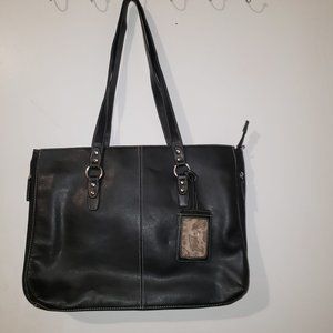 Women's Black Leather Multiple pockets Shoulder Bag
